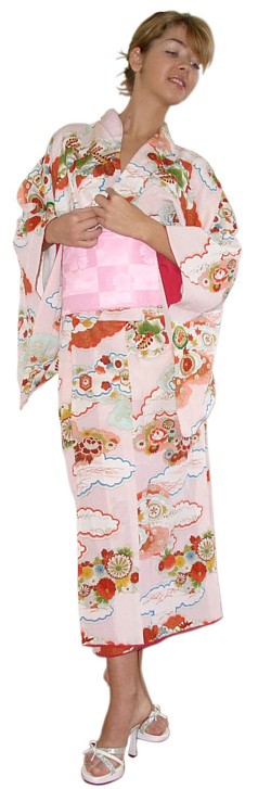 винтажное кимоно, 1950-е гг. шелк, ручная печать