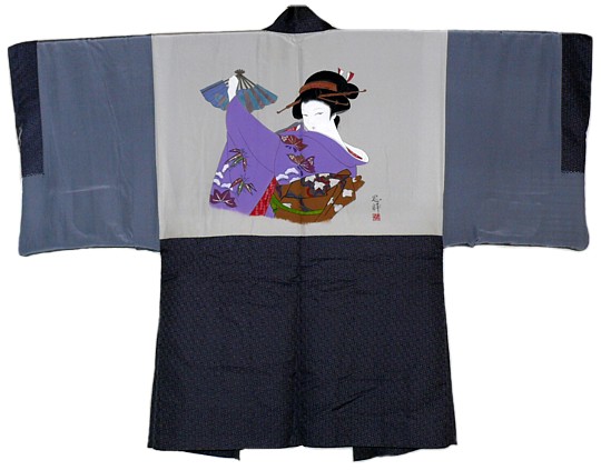 японский рисунок на подкладке шелкового мужского хаори