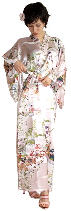 шелковое кимоно Эдогава, светло- розовое